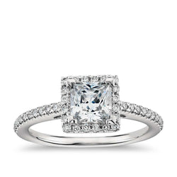 Princess & Round 2.60 Carats Bague Halo Véritable Diamants Or Blanc 14K