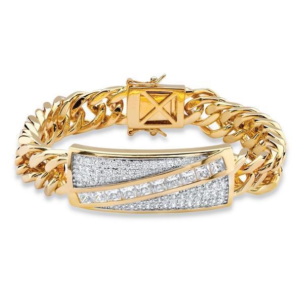 Princess & Round 5 Carats Véritable Diamants Bracelet À Maillons Homme Or Jaune 14K