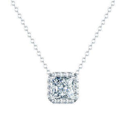 Princess & Round Halo Véritable Diamond Collier Slide Pendant 2.16 Carats Or