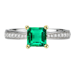 Émeraude Bague avec Gemme 3 carats – Or Bicolore 14 Carats