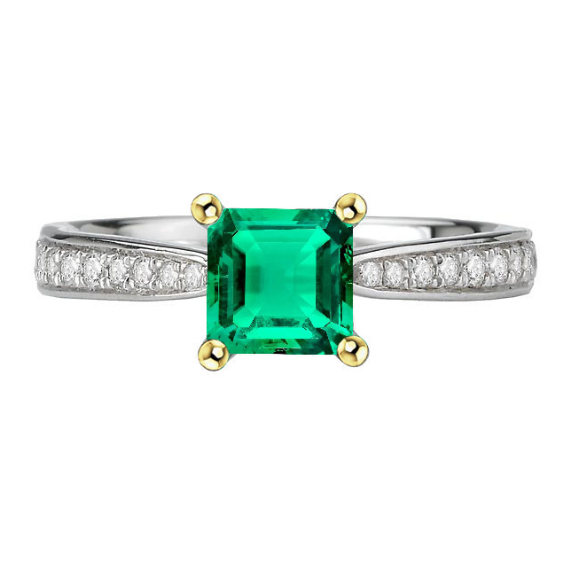 Émeraude Bague avec Gemme 3 carats Or Bicolore 14 Carats – vue principale