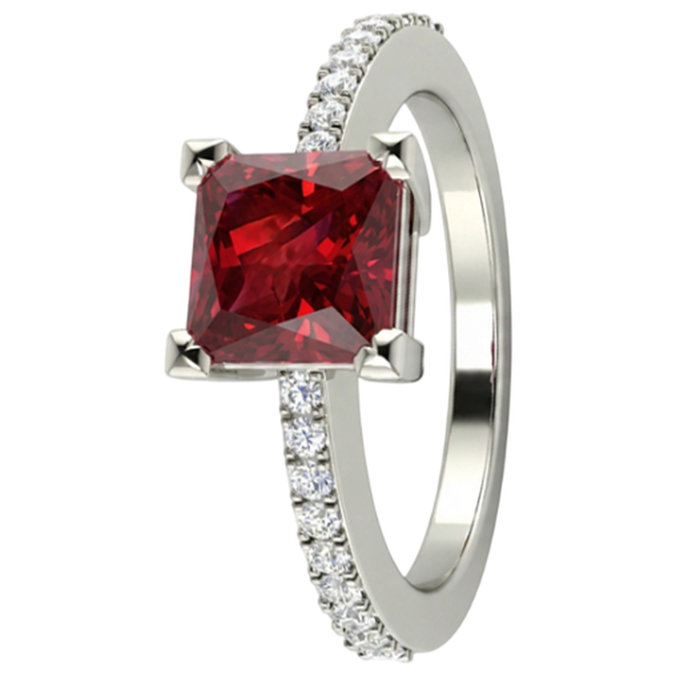 Princesse Et Coupe Ronde 3.45 Ct. Bague Rubis Et Diamants Naturels Extraits des Mines ( et non cultivés en laboratoire ) Or Blanc 14K