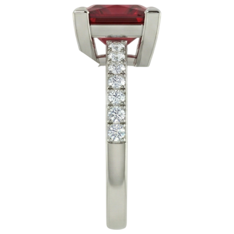 Princesse Et Coupe Ronde 3.45 Ct. Bague Rubis Et Diamants Naturels Extraits des Mines ( et non cultivés en laboratoire ) Or Blanc 14K