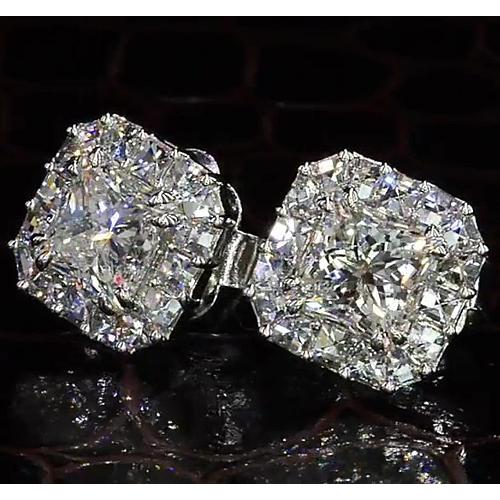 Princesse Taille Authentique Diamant Halo Style Boucles d'Oreilles Clous 4 Carats