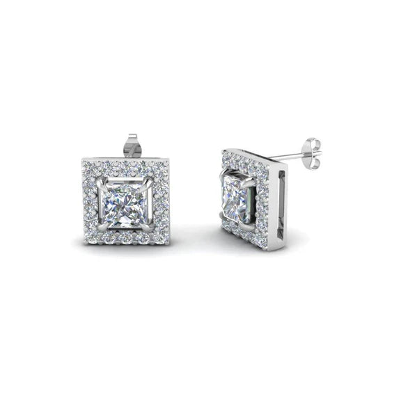 Princesse et Coupe Ronde 1.80 ct. Boucles D'oreilles Halo Réel Diamants