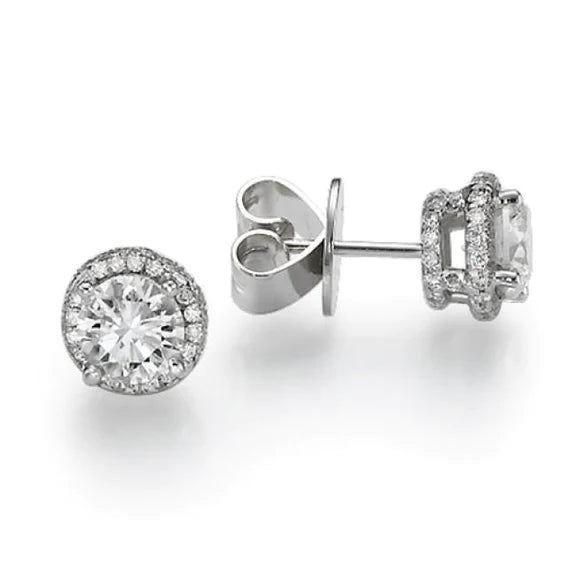 Prong Set 3 Carats Réel Diamonds Ladies Stud Halo Boucles D'oreilles Or Blanc 14K