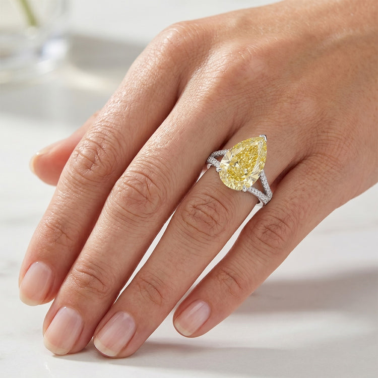 Pureté VVS Bague – Diamant Canari 5 carats Or Blanc 14 Carats