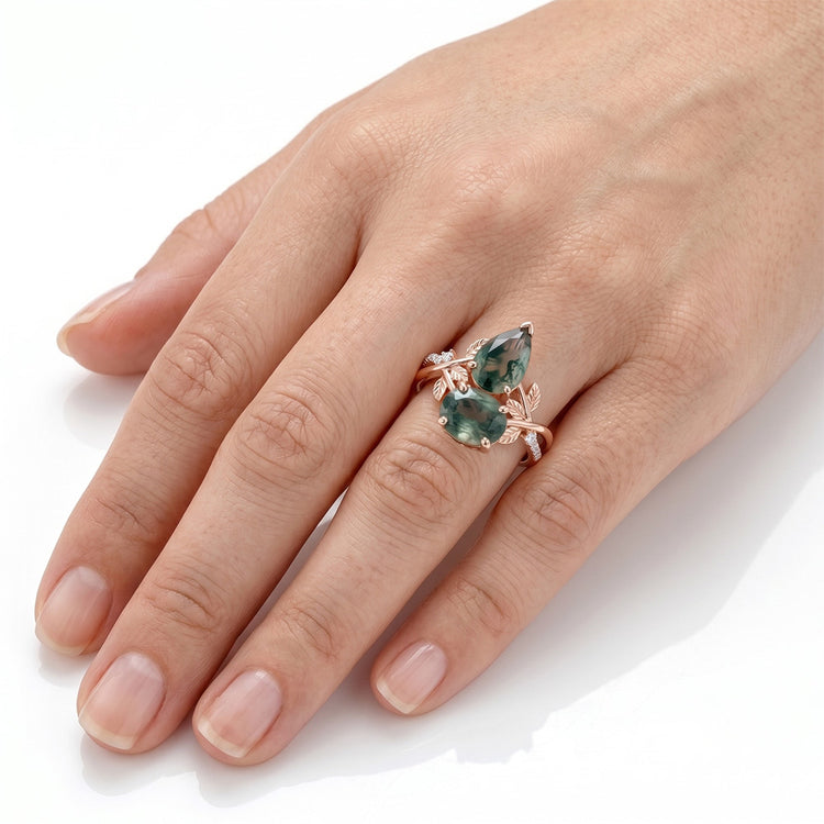 Pureté VVS Dendritic Agate Bague avec Gemme 1,5 carats – Or Rose