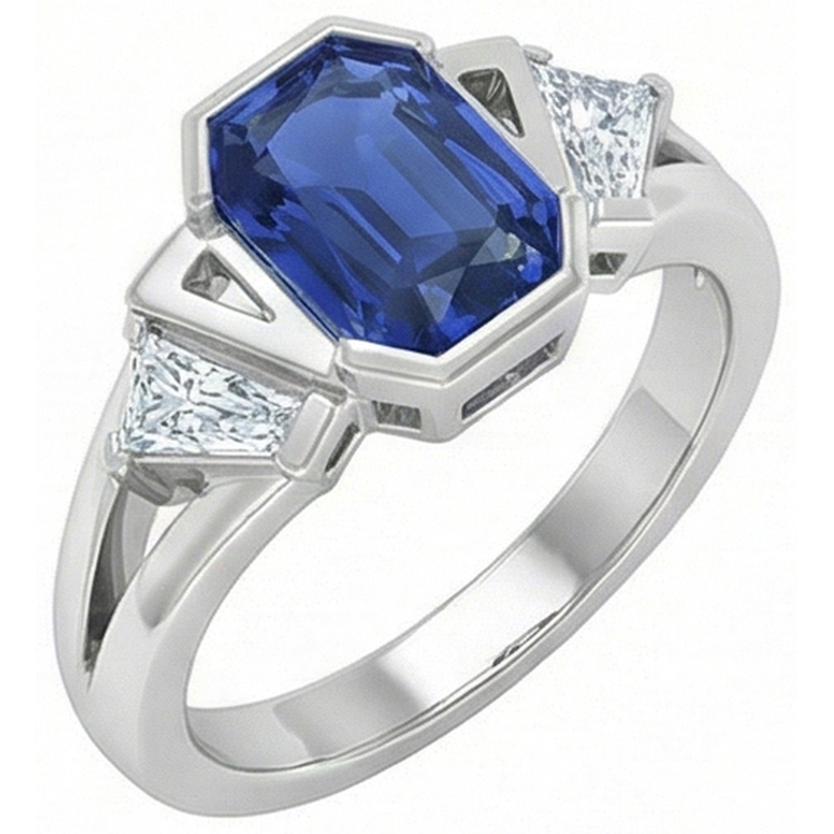 naturel radiant saphir 2.50carats bague angle de côté