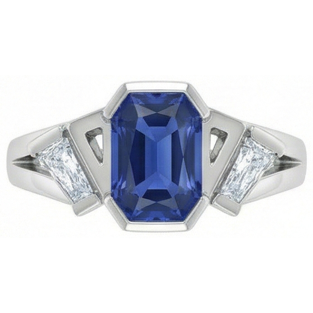 naturel radiant saphir 2.50carats bague vue de face