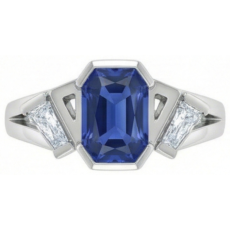 naturel radiant saphir 2.50carats bague vue de face