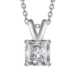 Radiant Cut 3  Carat Solitaire Naturel Diamant Pendentif Collier Or Blanc