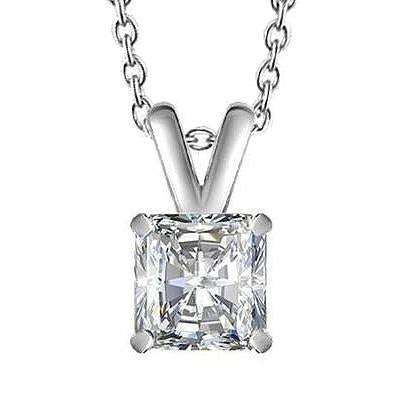 Radiant Cut 3  Carat Solitaire Naturel Diamant Pendentif Collier Or Blanc