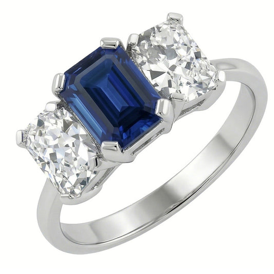 naturel radiant saphir 3carats bague angle de côté