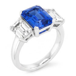Radiant Diamond Jewelry Bague 3 carats en saphir bleu à trois pierres