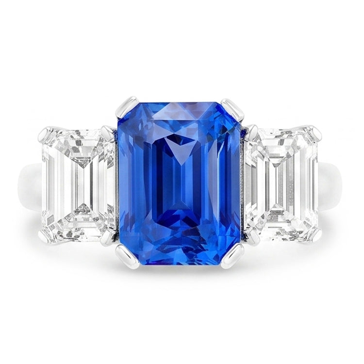 Radiant Diamond Jewelry Bague 3 carats en saphir bleu à trois pierres