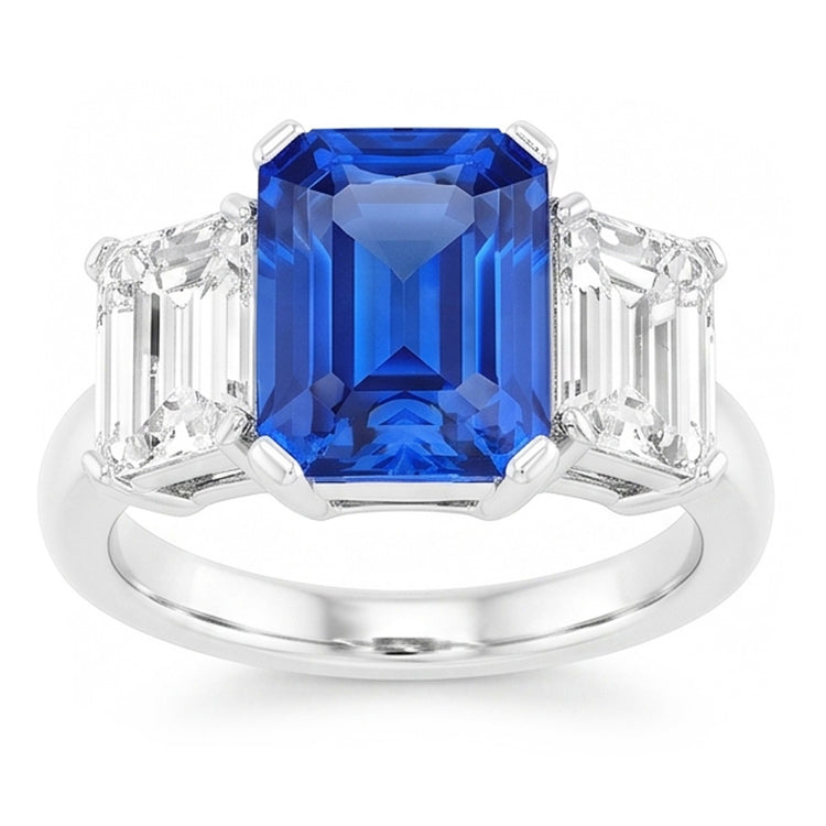 Radiant Diamond Jewelry Bague 3 carats en saphir bleu à trois pierres