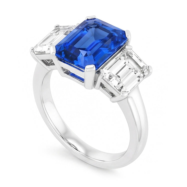 Radiant Diamond Jewelry Bague 3 carats en saphir bleu à trois pierres