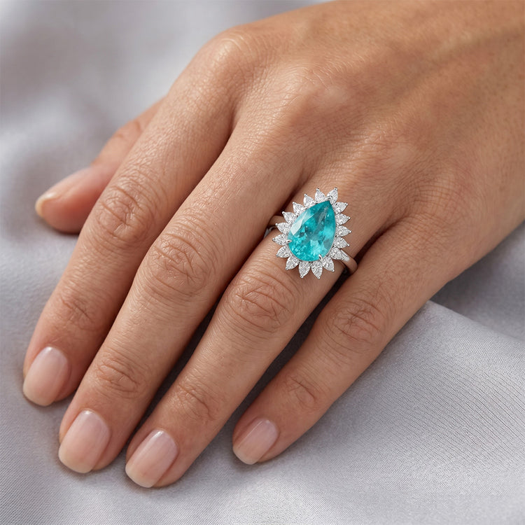Raffiné Bague de Fiançailles Halo avec Tourmaline Paraiba Pureté