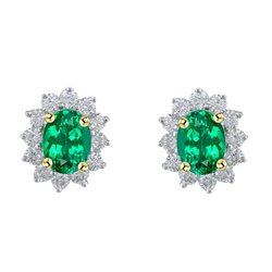 Gemstone Earring Or Deux Tons 14 Carats avec Émeraude