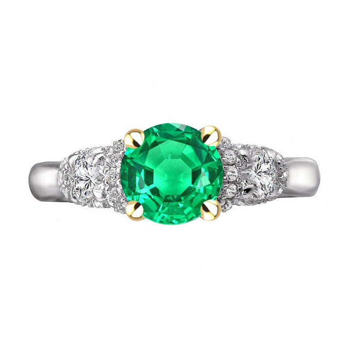 Émeraude Taille Ronde Bague Pierre Précieuse en Or Bicolore 14 Carats – vue principale