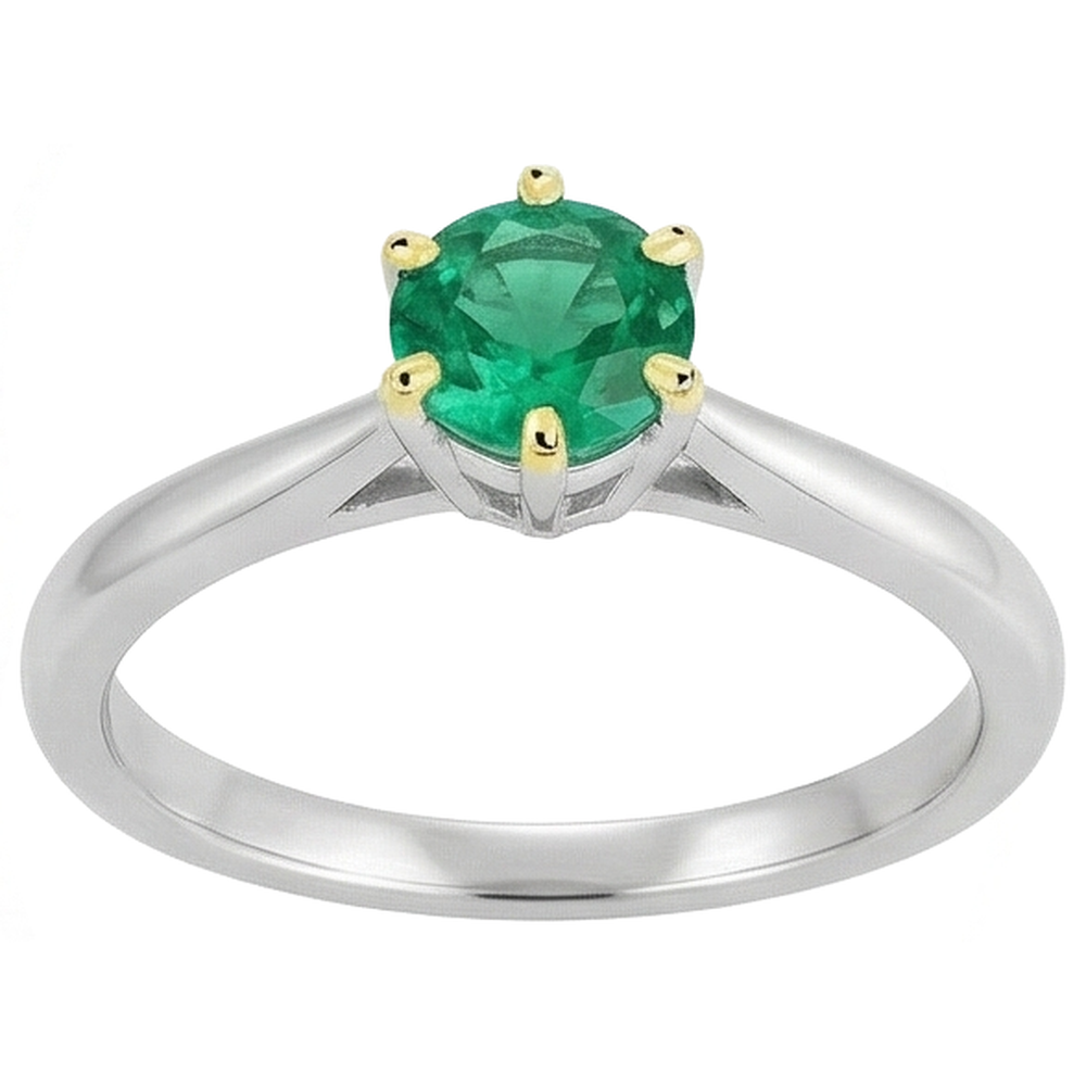 Émeraude Colombienne Taille Brillant Bague avec Gemme en Or Bicolore 14 Carats – vue d'angle