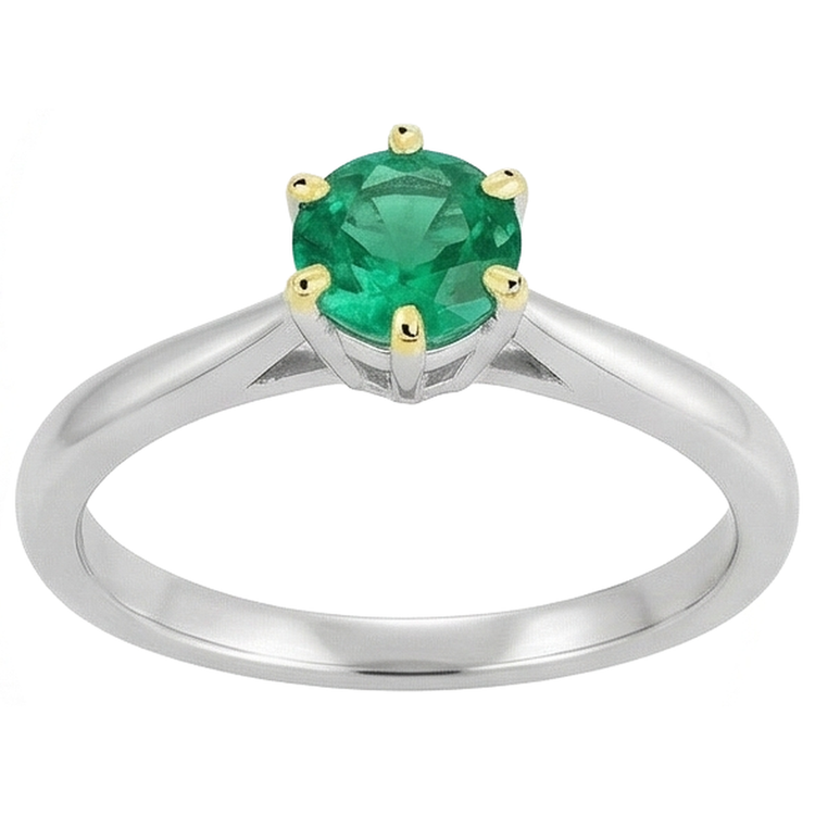 Émeraude Colombienne Taille Brillant Bague avec Gemme en Or Bicolore 14 Carats – vue d'angle