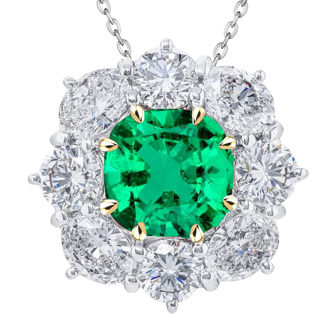 Pendentif Pierre Précieuse Or Deux Tons 14 Carats avec Émeraude Colombienne – vue principale