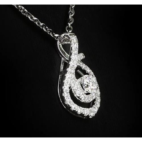 Réel 1.50 carats diamant rond style tourbillon pendentif bijoux en or blanc