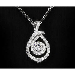 Réel 1.50 carats diamant rond style tourbillon pendentif bijoux en or blanc