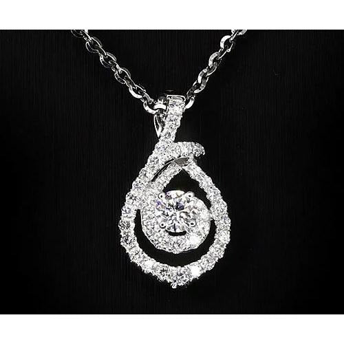 Réel 1.50 carats diamant rond style tourbillon pendentif bijoux en or blanc