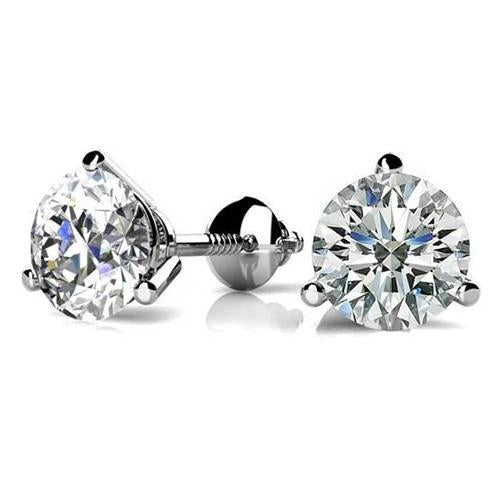 Réel 1.70 Carats Boucles D'Oreilles 3 Prongs Solitaire Rond Or Blanc 14K