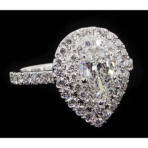 Réel Bague Anniversaire Diamant Poire 3.50 Carats Halo Or Blanc 14K