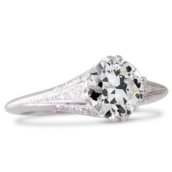 Réel Bague Dame Ronde Diamant Taille Vieille Mine Style Vintage 3.50 Carats