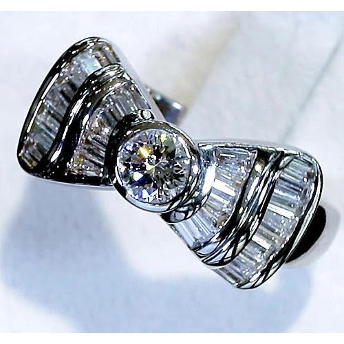 Réel Bague Diamant 2.50 Carats Noeud Papillon F Vs1 Vvs1 Or Blanc 14K Bijoux