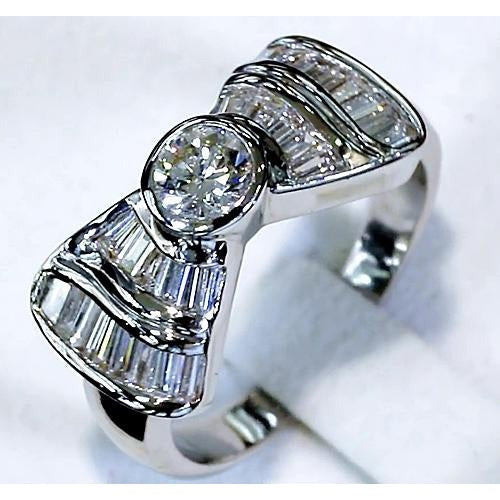 Réel Bague Diamant 2.50 Carats Noeud Papillon F Vs1 Vvs1 Or Blanc 14K Bijoux