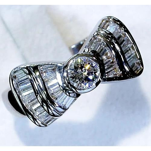 Réel Bague Diamant 2.50 Carats Noeud Papillon F Vs1 Vvs1 Or Blanc 14K Bijoux
