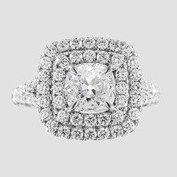 Réel Bague Diamant Rond Double Halo Coussin Ancienne Taille Pavée 4.25 Carats