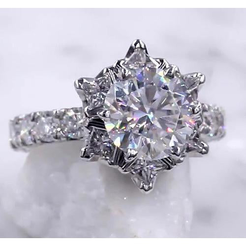Réel Bague Diamant Starburst 3 Carats Femme Or Blanc 14K Bijoux