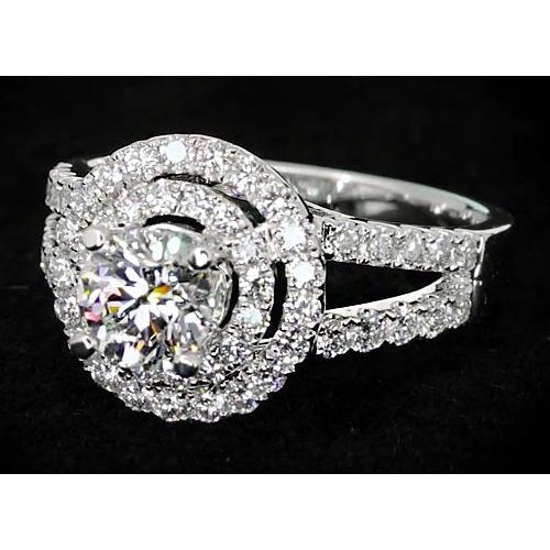 Réel Bague Halo Ronde Diamant 3 Carats Tige Fendue Or Blanc 14K