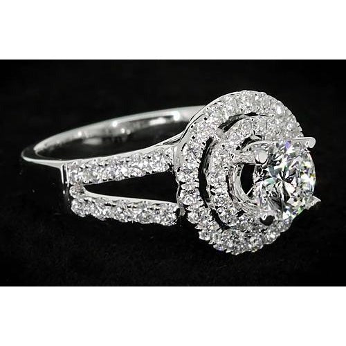 Réel Bague Halo Ronde Diamant 3 Carats Tige Fendue Or Blanc 14K