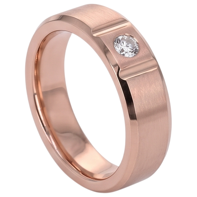 Réel Bague Homme Gypsy Finition Satinée 0.25 Carats Or Rose 14K