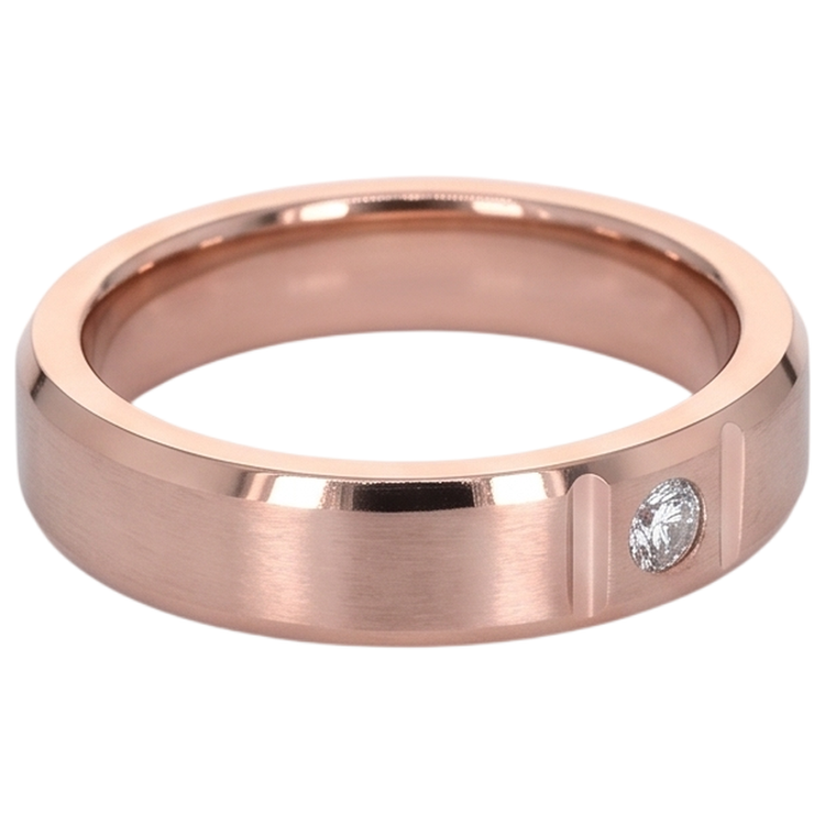 Réel Bague Homme Gypsy Finition Satinée 0.25 Carats Or Rose 14K