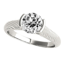 Réel Bague Solitaire Diamant Taille Ancienne Demi Lunette Style Vintage 2 Carats