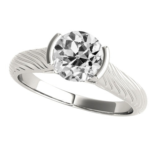 Réel Bague Solitaire Diamant Taille Ancienne Demi Lunette Style Vintage 2 Carats