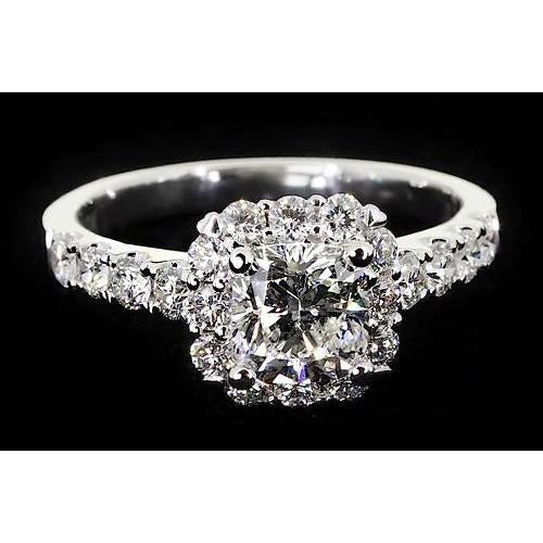 Réel Bague de Fiançailles Diamant Coussin Halo 2 Carats Or Blanc 14K