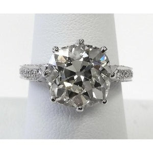 Réel Bague de mariage diamant coussin Vieux mineur 5.25 ct. Or Blanc 14K