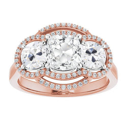 Réel Bague diamant taille ancienne et coussin Halo sertie de griffes 11.50 carats