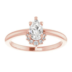 Réel Bague diamant taille ancienne poire sertie de 5 griffes style diadème 2.50 carats