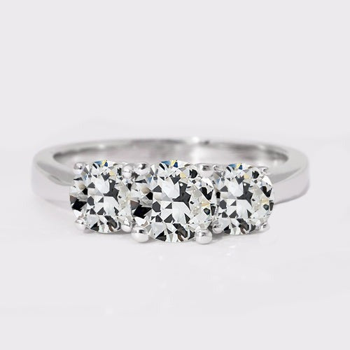 Réel Bague en diamant rond à 3 pierres taille ancienne mine 3.50 carats bijoux en or